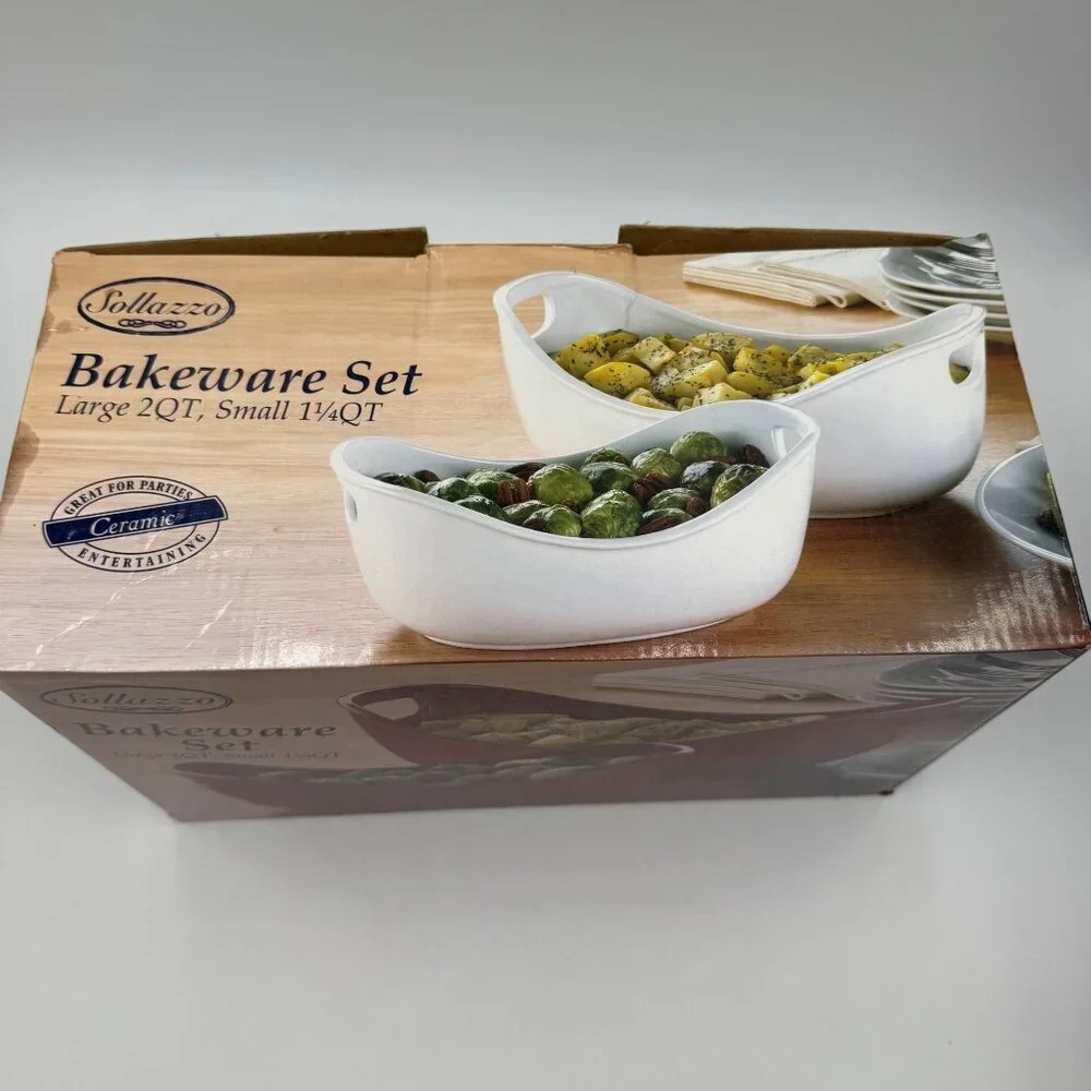 Sollazzo Ceramic Bakeware Two-Piece Set Large 2qt & Small 1.25qt Purple NEW/SEAL